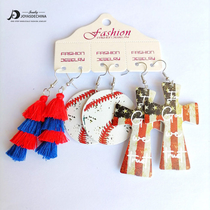 Wholesale 3Pairs/Pack earrings sports baseball sun flower drop earrings MOQ≥3 JDC-ES-heyi013