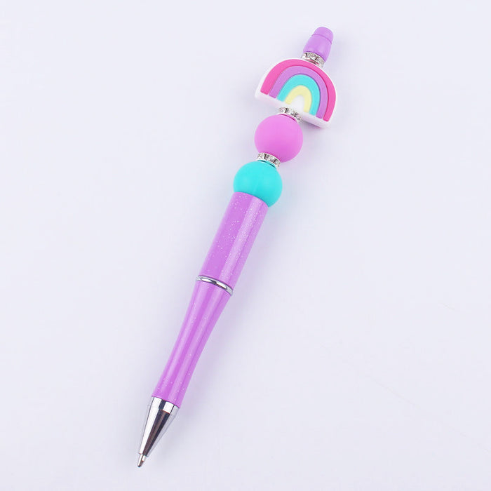 Wholesale Beadable Pens Rainbow Silicone Beads Plastic Ballpoint Pen JDC-BP-GuangTian002