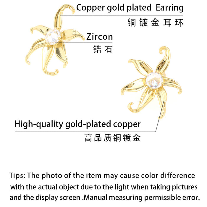 Wholesale Earrings Individual Irregular Gold Flowers Set with Zirconium JDC-ES-PREMTIANY001