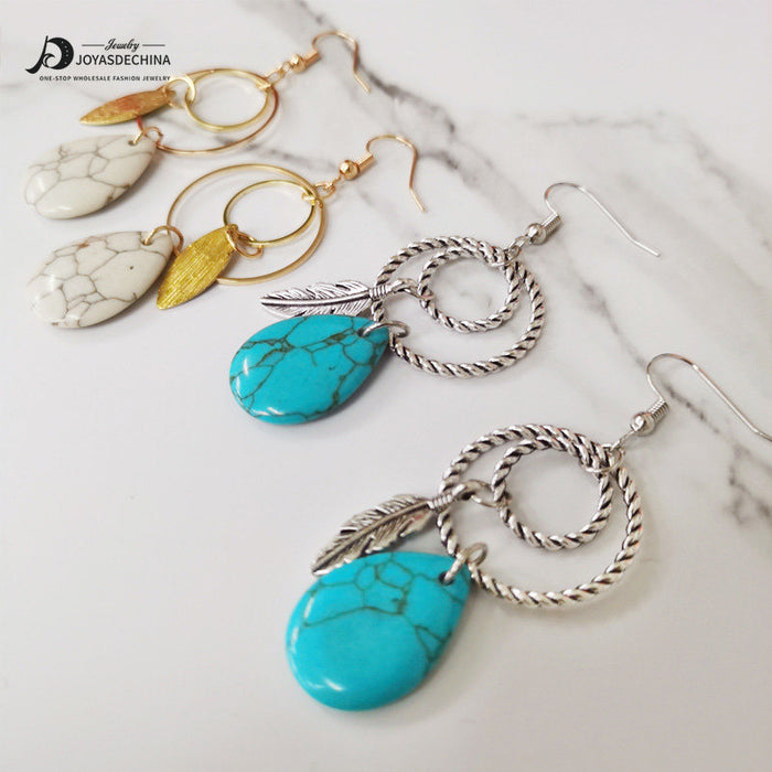 Wholesale Earrings Alloy Vintage Bohemian Turquoise 2 Pairs JDC-ES-HeYi091