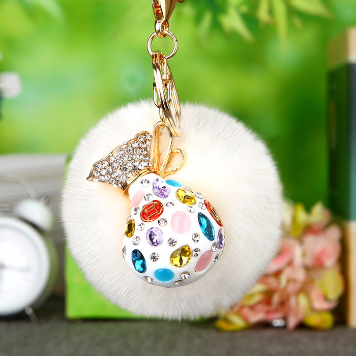 Wholesale Rhinestone Pack Hair Ball Keychain JDC-KC-RYuan004