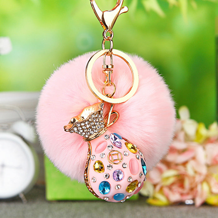 Wholesale Rhinestone Pack Hair Ball Keychain JDC-KC-RYuan004