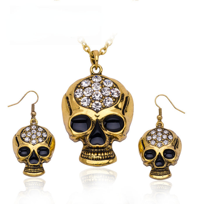 Wholesale Necklace Alloy Halloween Diamond Skull Necklace Earrings Jewelry Set MOQ≥3 JDC-NE-CAIYU002