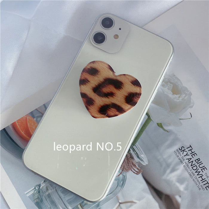 Wholesale Grips Mobile Phone Holder Leopard Print Heart Shaped Retractable Airbag Holder MOQ≥2 JDC-PS-weijiu009