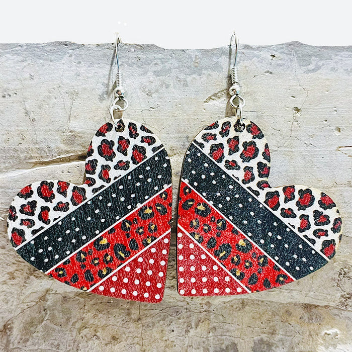 Wholesale Earrings Wooden Printed Hollow Heart 2 Pairs JDC-ES-HeYi090