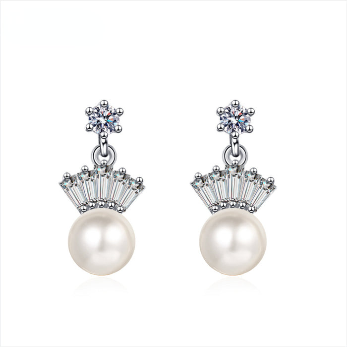 Wholesale Crown Pearl Zircon Copper Earrings JDC-ES-BLX079