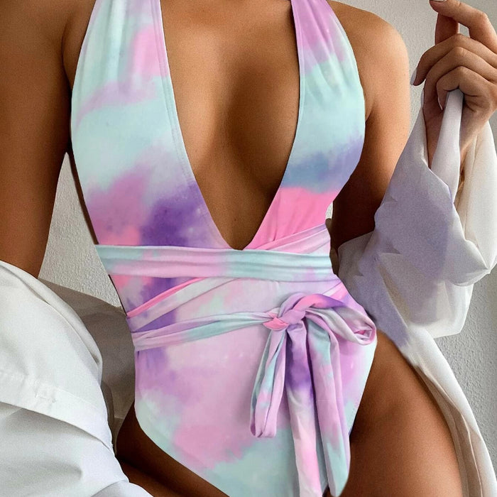 Jewelry WholesaleWholesale one-piece deep V multi-color print bikini swimsuit for women JDC-SW-HongS011 Swimwear 宏盛 %variant_option1% %variant_option2% %variant_option3%  Factory Price JoyasDeChina Joyas De China