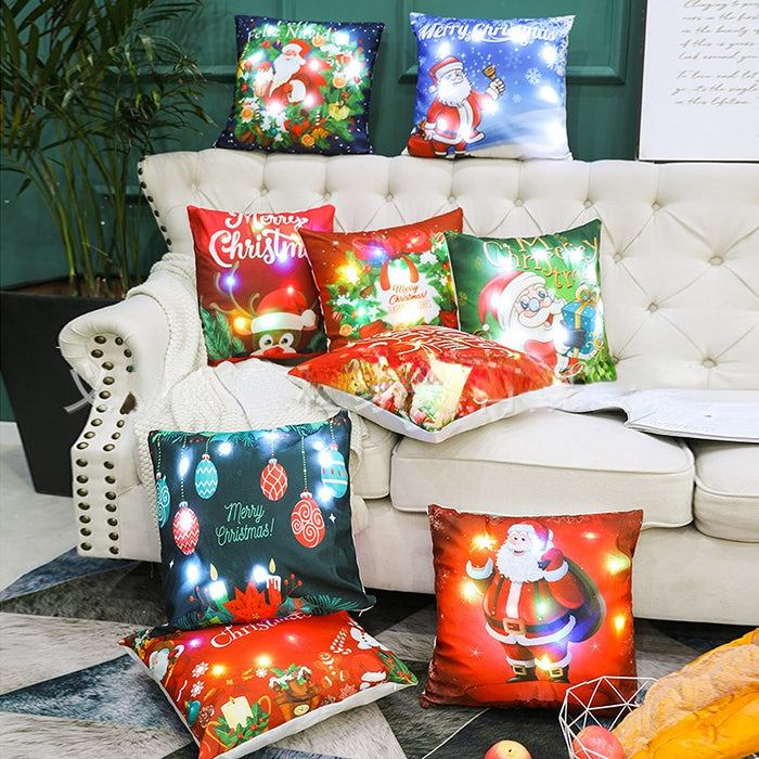 Wholesale Christmas LED Lights Short Plush Printed Pillowcase JDC-PW-Yichen020