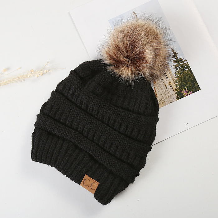 Wholesale Ponytail and Wool Ball Knitted Warm and Thick Wool Hats JDC-FH-HengYu001