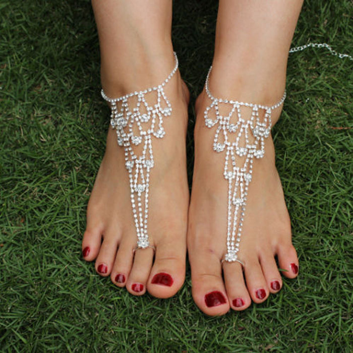 Wholesale Bridal Anklet Rhinestone Beach Anklet JDC-AS-HongMao001