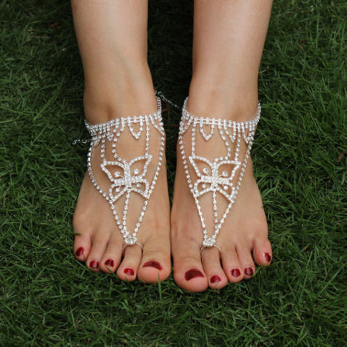 Wholesale Bridal Anklet Rhinestone Beach Anklet JDC-AS-HongMao001