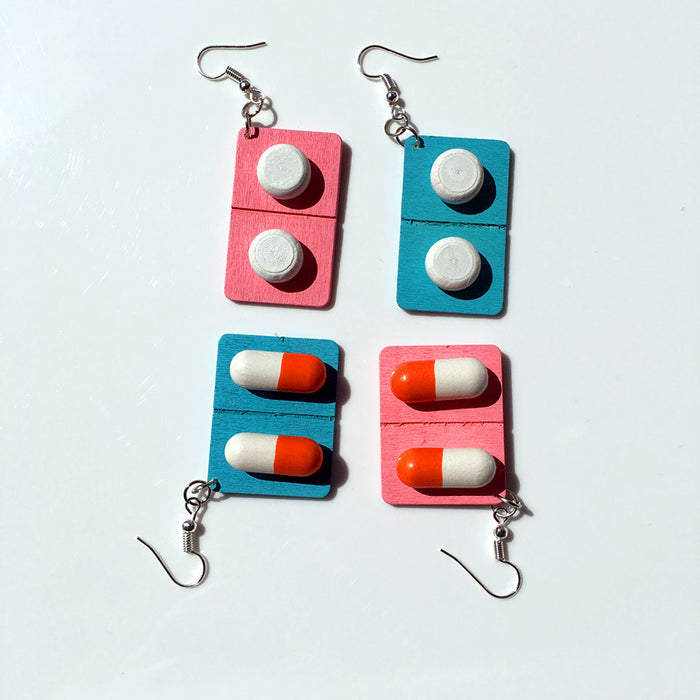 Wholesale Wooden Capsule Pill Earrings Ear Clips JDC-ES-Chouteng005