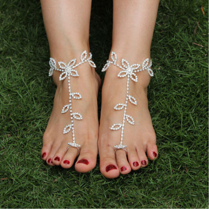 Wholesale Bridal Anklet Rhinestone Beach Anklet JDC-AS-HongMao001