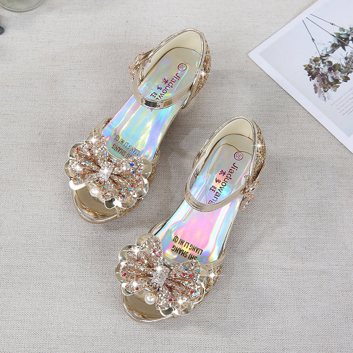 Wholesale girls high heels children princess sandals bow crystal heels JDC-SD-MSX001