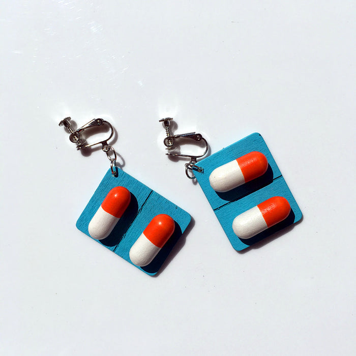 Wholesale Wooden Capsule Pill Earrings Ear Clips JDC-ES-Chouteng005