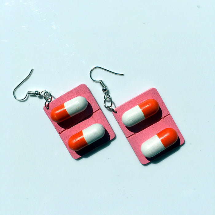 Wholesale Wooden Capsule Pill Earrings Ear Clips JDC-ES-Chouteng005