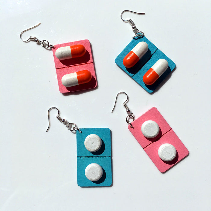 Wholesale Wooden Capsule Pill Earrings Ear Clips JDC-ES-Chouteng005