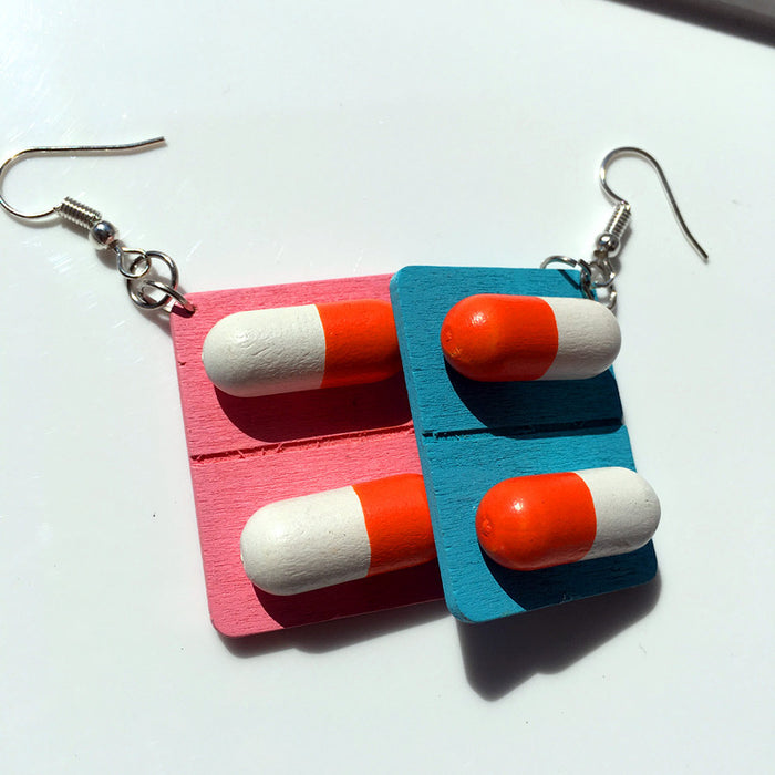 Wholesale Wooden Capsule Pill Earrings Ear Clips JDC-ES-Chouteng005