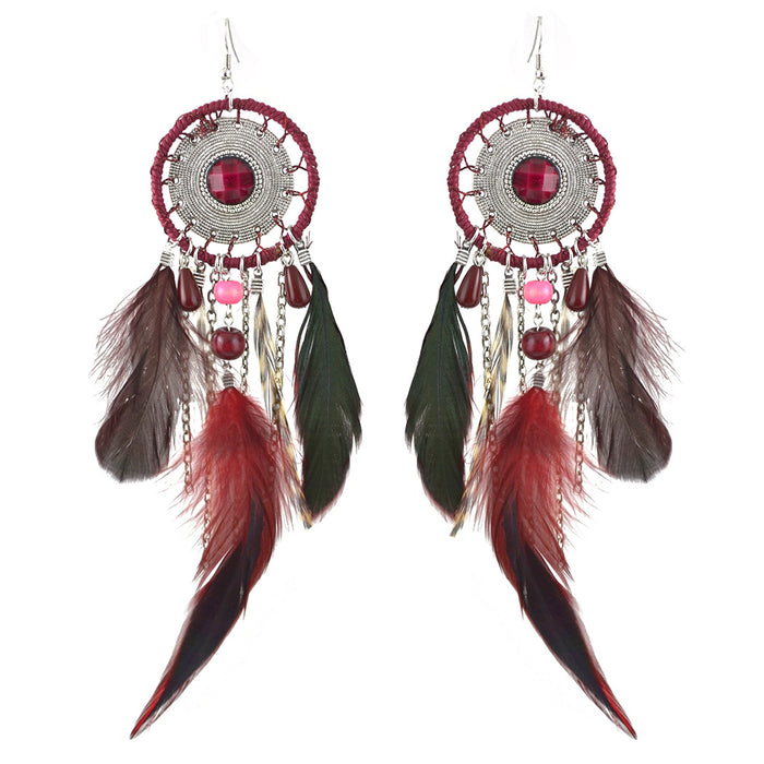 Jewelry WholesaleWholesale Boho Feather Tassel Alloy Dreamcatcher Earrings JDC-ES-RQiao001 Earrings 润俏 %variant_option1% %variant_option2% %variant_option3%  Factory Price JoyasDeChina Joyas De China