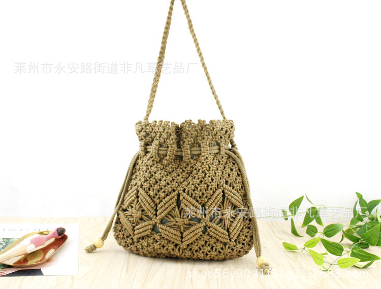 Jewelry WholesaleWholesale Cotton Thread Braided Drawstring Straw Bag Beach Bag JDC-SD-FFC001 Shoulder Bags 非凡草 %variant_option1% %variant_option2% %variant_option3%  Factory Price JoyasDeChina Joyas De China