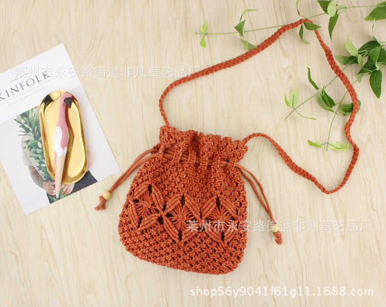 Jewelry WholesaleWholesale Cotton Thread Braided Drawstring Straw Bag Beach Bag JDC-SD-FFC001 Shoulder Bags 非凡草 %variant_option1% %variant_option2% %variant_option3%  Factory Price JoyasDeChina Joyas De China