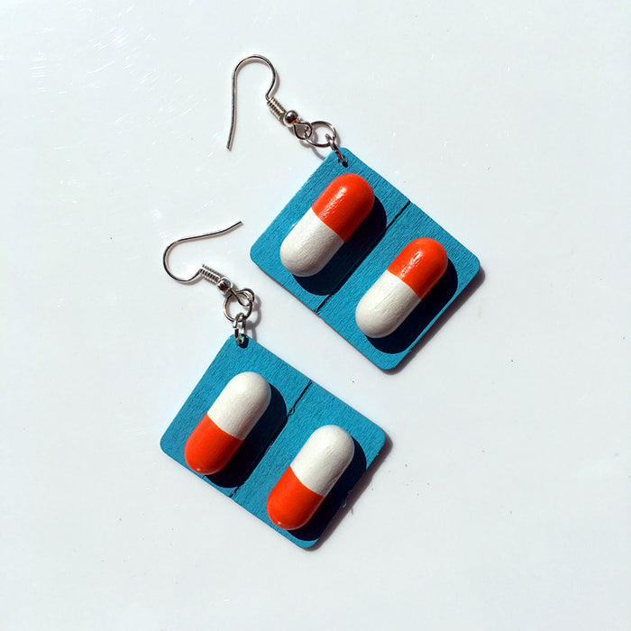 Wholesale Wooden Capsule Pill Earrings Ear Clips JDC-ES-Chouteng005