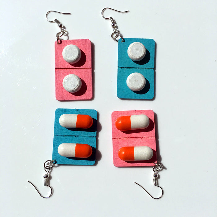 Wholesale Wooden Capsule Pill Earrings Ear Clips JDC-ES-Chouteng005