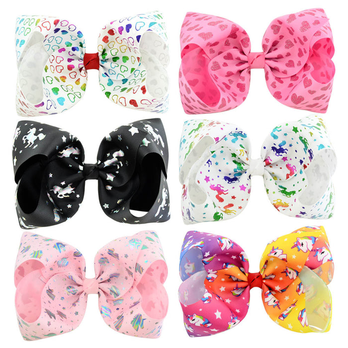 Wholesale Kids Headwear 8 Inch Printed Rib With Bow Hair Clip MOQ≥2 JDC-HC-YL079