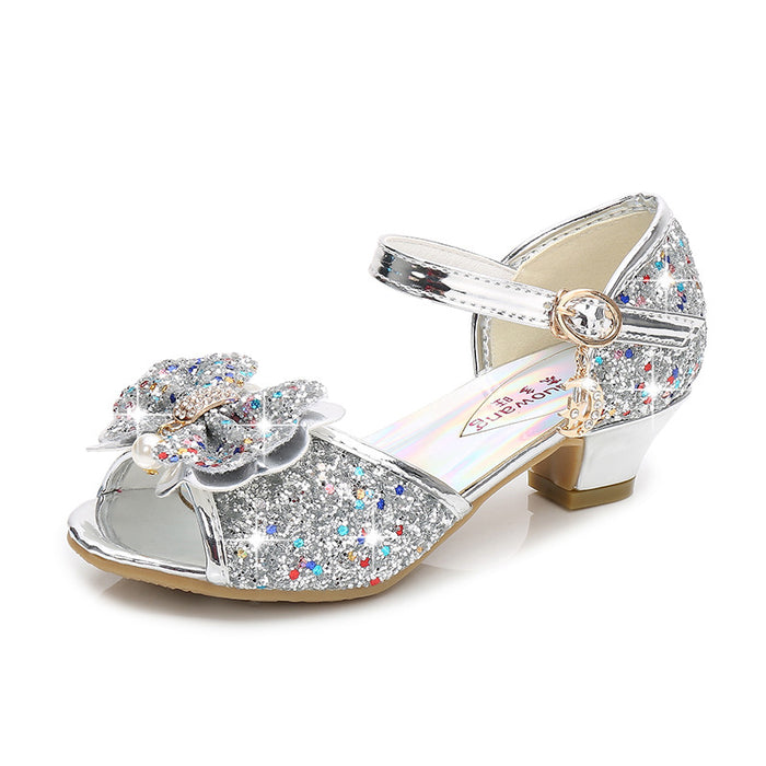 Wholesale girls high heels children princess sandals bow crystal heels JDC-SD-MSX001