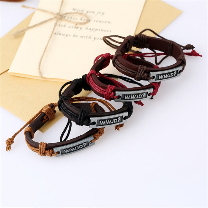 Wholesale Leather Ethnic Bracelet English Letter Leather Bracelet JDC-BT-SaiH011