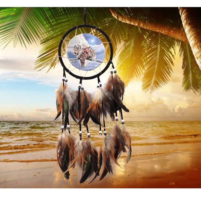 Jewelry WholesaleWholesale Indian Oil Painting Wolf Totem Feather Flocking Cloth Woven Dreamcatcher JDC-DC-LZ050 Dreamcatcher 联缀 %variant_option1% %variant_option2% %variant_option3%  Factory Price JoyasDeChina Joyas De China