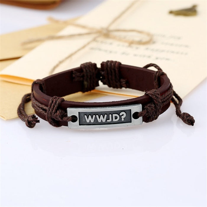 Wholesale Leather Ethnic Bracelet English Letter Leather Bracelet JDC-BT-SaiH011