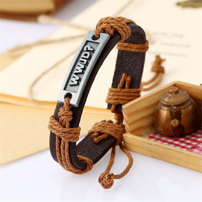 Wholesale Leather Ethnic Bracelet English Letter Leather Bracelet JDC-BT-SaiH011