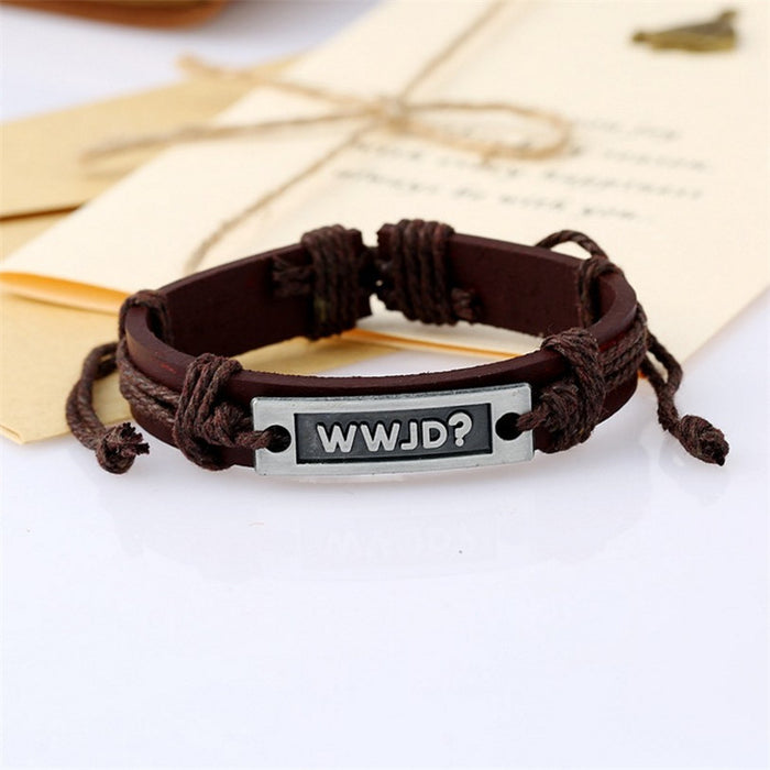 Wholesale Leather Ethnic Bracelet English Letter Leather Bracelet JDC-BT-SaiH011