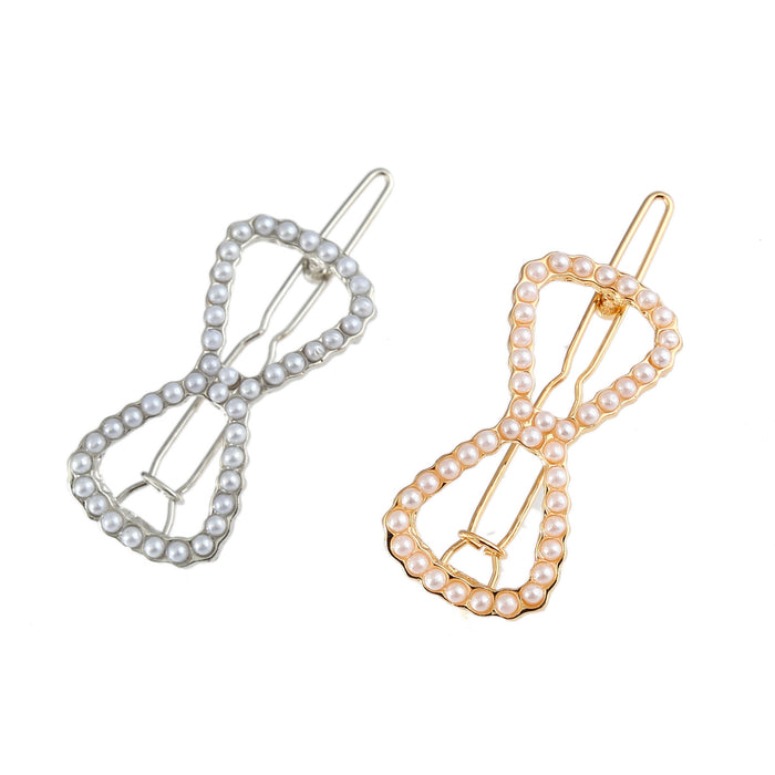 Wholesale Hair Clips Alloy Plating Hollow Bow Knot Pearl JDC-HC-Jingjie031