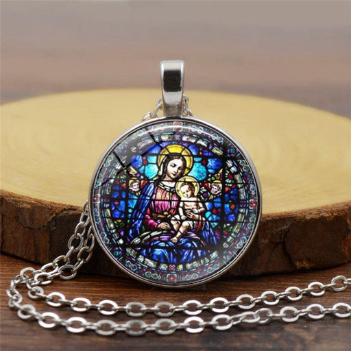 Jewelry WholesaleWholesale Christian Virgin Mary Alloy Glass Piece Time Gemstone Necklace JDC-NE-Hengx002 Necklaces 横湘 %variant_option1% %variant_option2% %variant_option3%  Factory Price JoyasDeChina Joyas De China