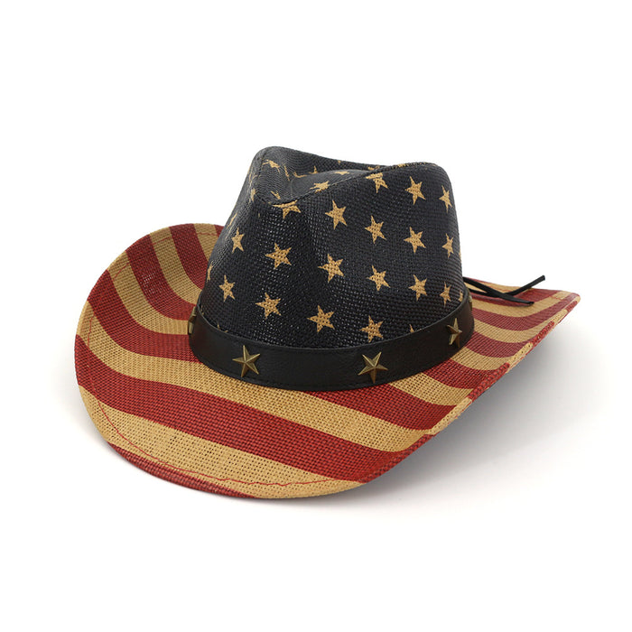 Wholesale American Flag Vintage Western Cowboy Hat Straw Top Hat JDC-FH-MShen002