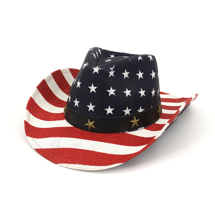 Wholesale American Flag Vintage Western Cowboy Hat Straw Top Hat JDC-FH-MShen002