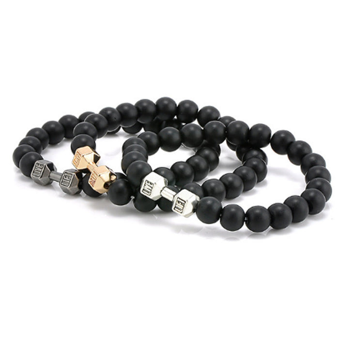 Wholesale Volcanic Stone Beaded Bracelet Metal Dumbbell Buddha Beads Bracelet MOQ≥5 JDC-BT-ManS006