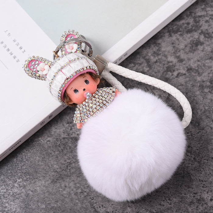 Wholesale pendant rhinestone rex rabbit fur keychain cartoon JDC-KC-GHui005