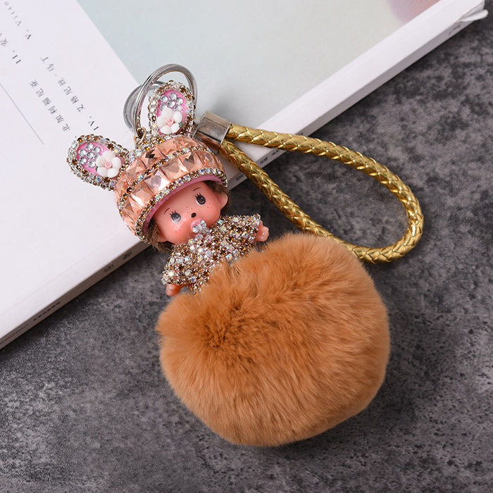 Wholesale pendant rhinestone rex rabbit fur keychain cartoon JDC-KC-GHui005