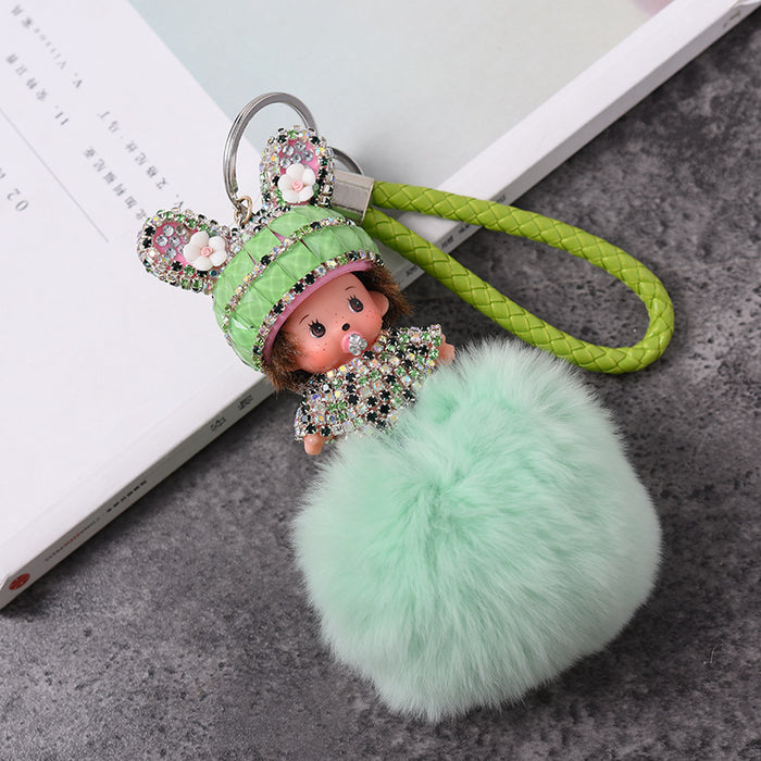 Wholesale pendant rhinestone rex rabbit fur keychain cartoon JDC-KC-GHui005