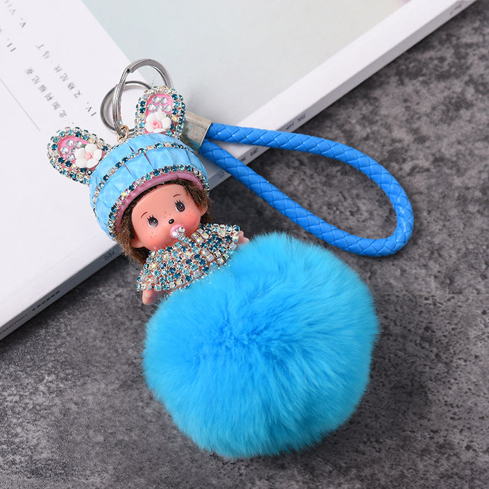 Wholesale pendant rhinestone rex rabbit fur keychain cartoon JDC-KC-GHui005