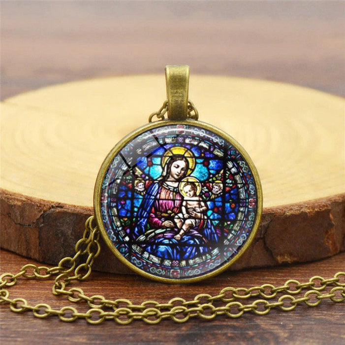 Jewelry WholesaleWholesale Christian Virgin Mary Alloy Glass Piece Time Gemstone Necklace JDC-NE-Hengx002 Necklaces 横湘 %variant_option1% %variant_option2% %variant_option3%  Factory Price JoyasDeChina Joyas De China