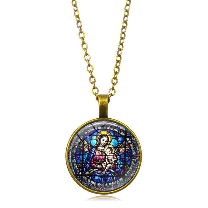 Jewelry WholesaleWholesale Christian Virgin Mary Alloy Glass Piece Time Gemstone Necklace JDC-NE-Hengx002 Necklaces 横湘 %variant_option1% %variant_option2% %variant_option3%  Factory Price JoyasDeChina Joyas De China