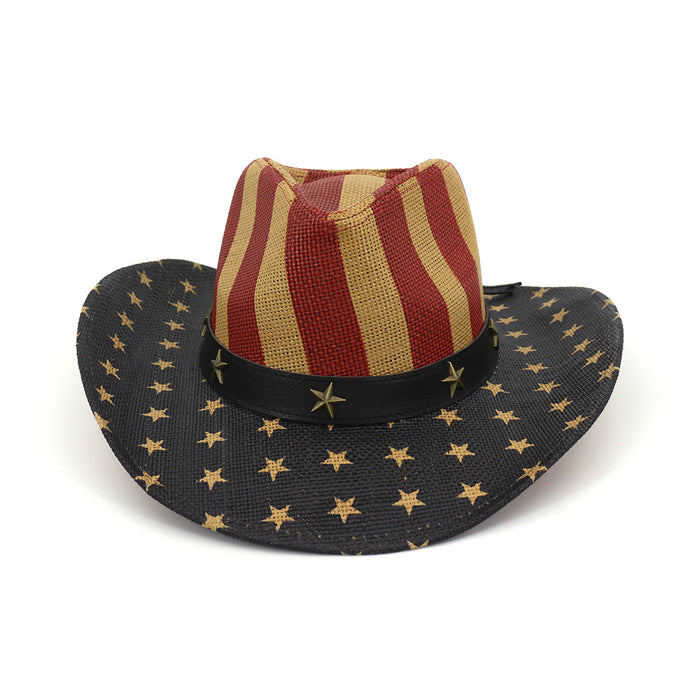 Wholesale American Flag Vintage Western Cowboy Hat Straw Top Hat JDC-FH-MShen002