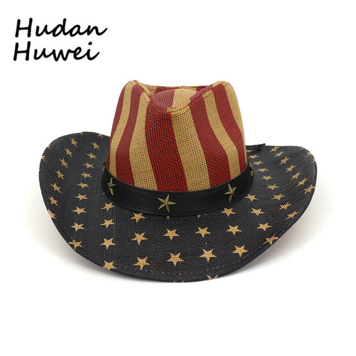 Jewelry WholesaleWholesale American Flag Vintage Western Cowboy Hat Straw Top Hat JDC-FH-MShen002 Fashionhat 莫绅 %variant_option1% %variant_option2% %variant_option3%  Factory Price JoyasDeChina Joyas De China