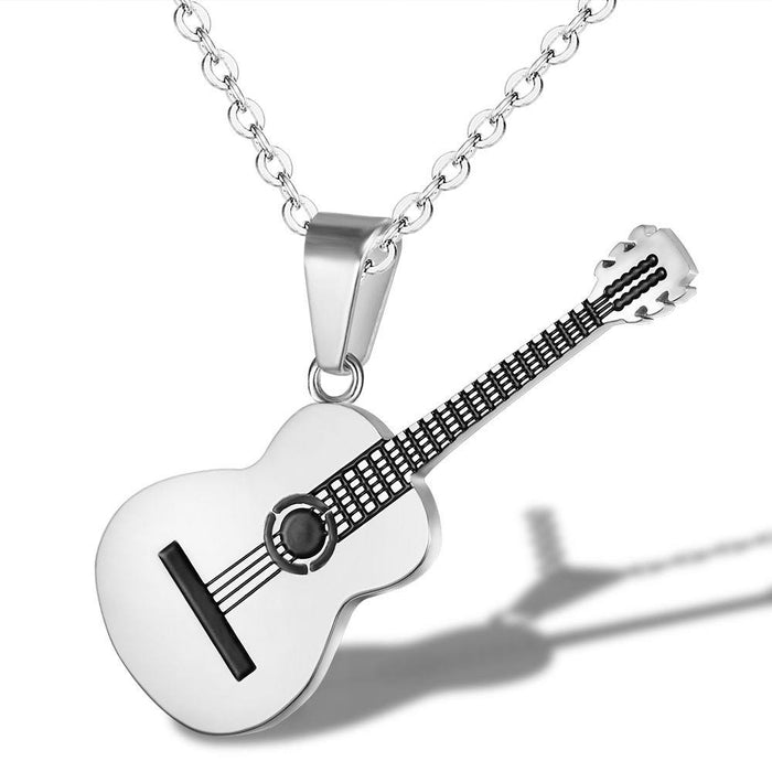 Wholesale creative personality music guitar pendant men and women titanium steel necklace JDC-NE-BM001