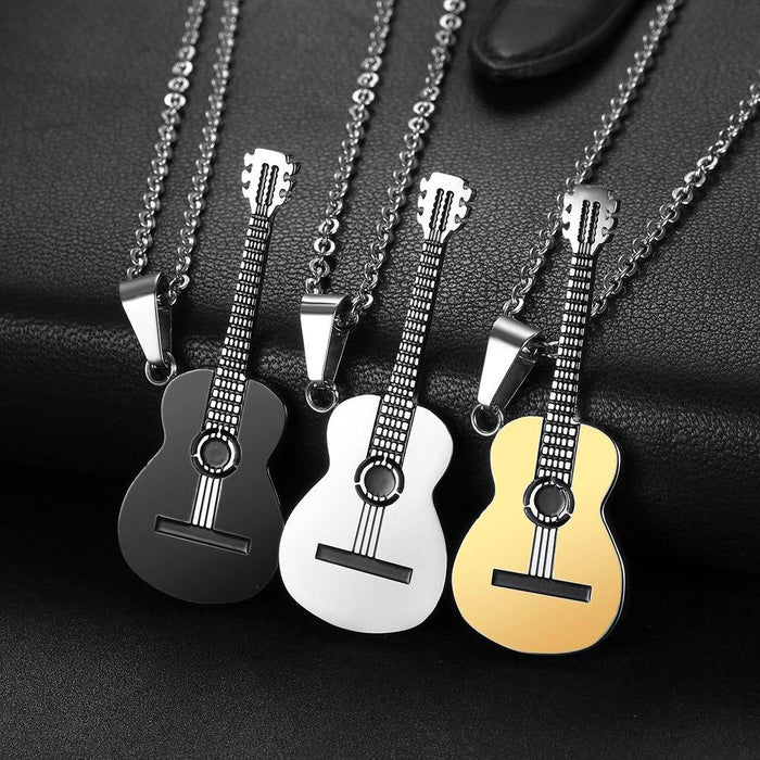 Wholesale creative personality music guitar pendant men and women titanium steel necklace JDC-NE-BM001