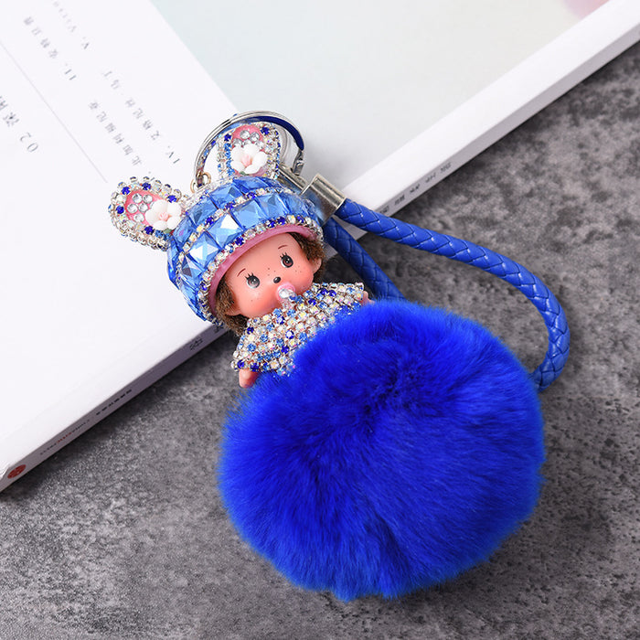 Wholesale pendant rhinestone rex rabbit fur keychain cartoon JDC-KC-GHui005